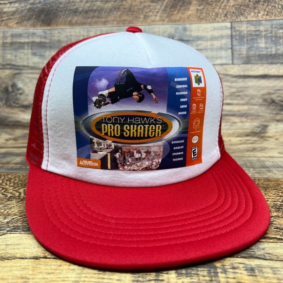 Unbranded Other - Retro N64 Tony Hawk Mens Trucker Hat Red Snapback Skateboard Video Game Ball Cap